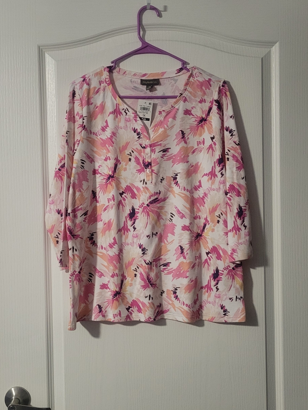 Style & Co. Pink Floral Split-Neck Women’s Blouse